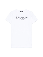 Abito con logo in rilievo per bambina Balmain Kids bianco con girocollo BW1B11 Z0082 100NE BALMAIN KIDS 