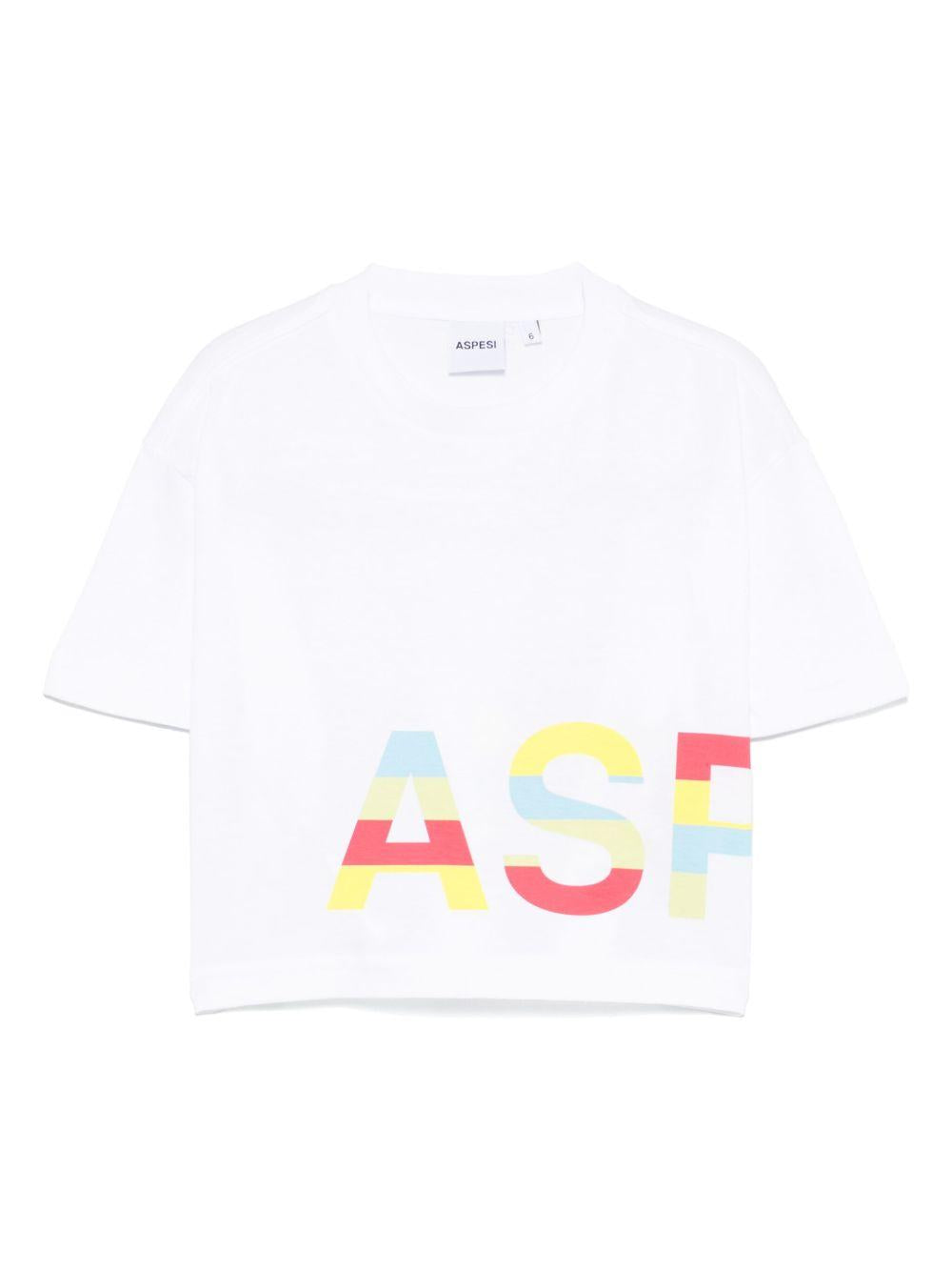 T-shirt per bambina Aspesi Kids bianco in cotone con stampa con logo sul davanti S25053TSMF001 010 ASPESI 