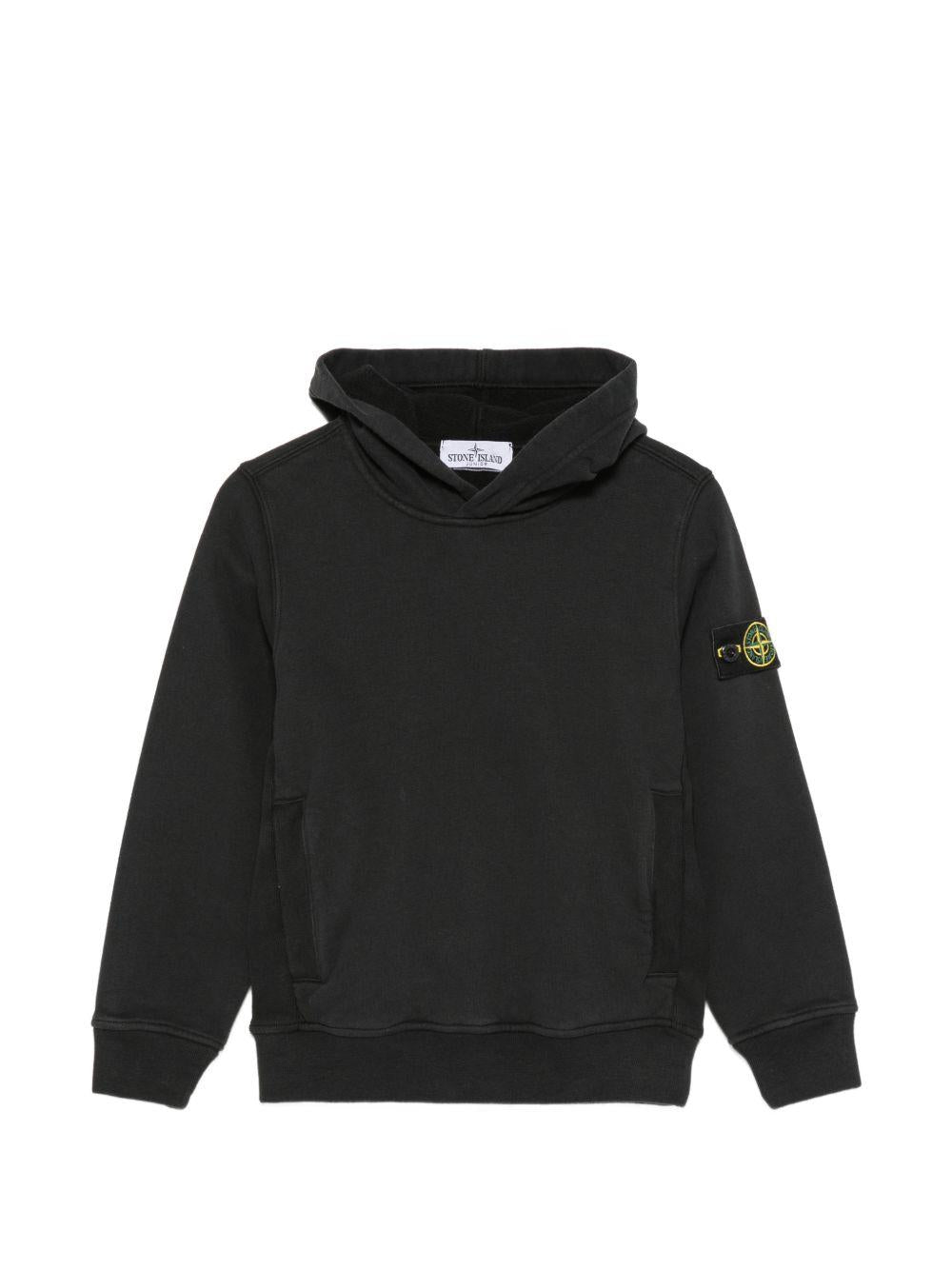 Felpa per bambino Stone Island Kids nera con distintivo Compass L2S166100003S0A20 V0029 STONE ISLAND KIDS 
