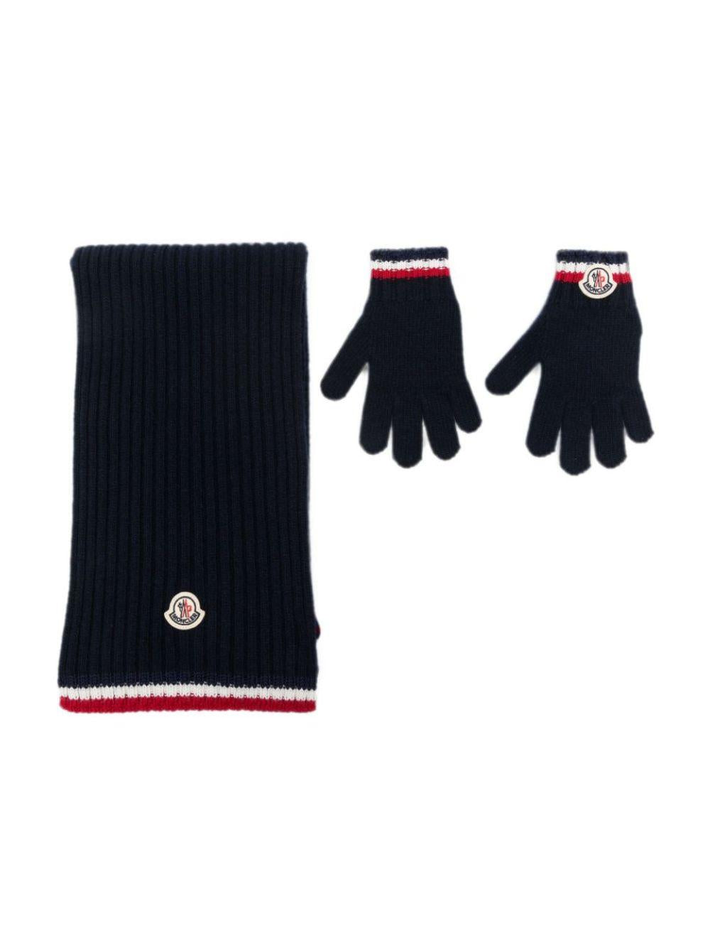 Set sciarpa e guanti per bambini Moncler Enfant blu con logo ricamato L29543G00002M4281 745 MONCLER KIDS 