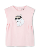 Abito con stampa Choupette per bambina Karl Lagerfeld Kids rosa con orlo dritto Z30510 475 KARL LAGERFELD KIDS 