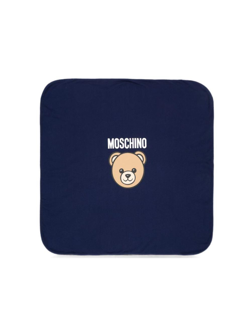 Coperta per neonati Moschino Kids blu con dettaglio Teddy Bear MUB00OLCA40 40016 MOSCHINO KIDS 