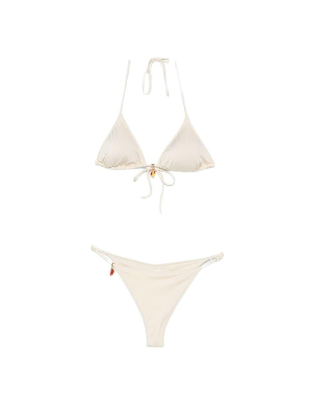 Costume da bagno da donna MC2 Saint Barth beige con dettaglio con ciondoli LEZ0001 01205L MC2 ST. BARTH 