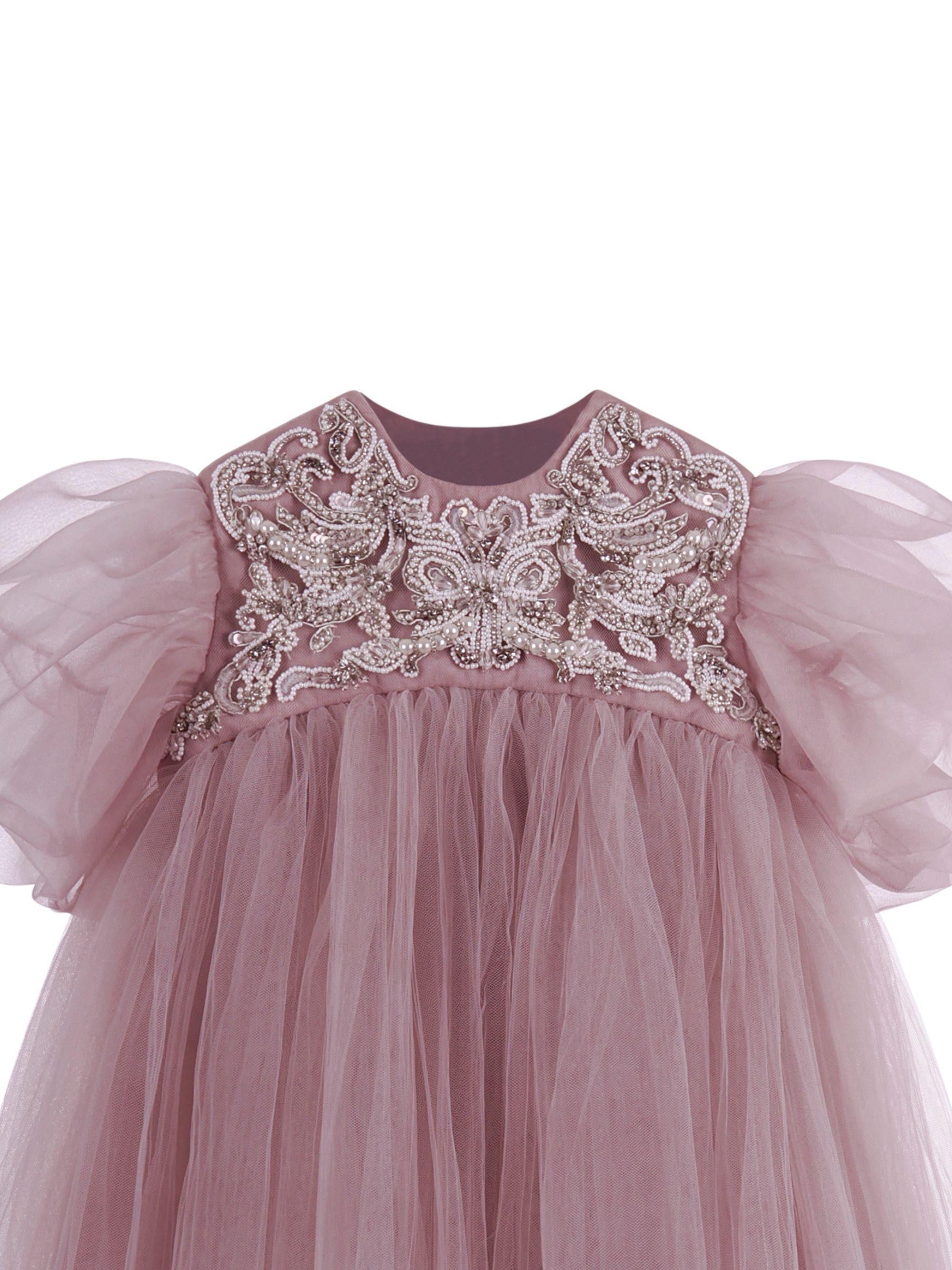 Abito per neonata Maison Ava rosa con decorazione in cristalli MA FW25 GC32 PINK MAISON AVA KIDS 