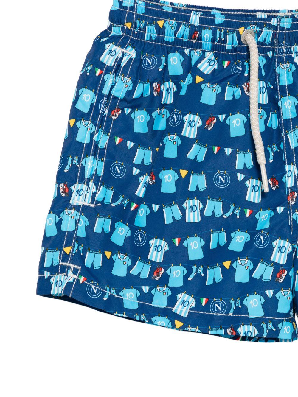 Costume Jean Lighting per bambino MC2 Saint Barth Kids blu con stampa magliette del Napoli all-over JEA0004 07453L MC2 ST. BARTH KIDS 
