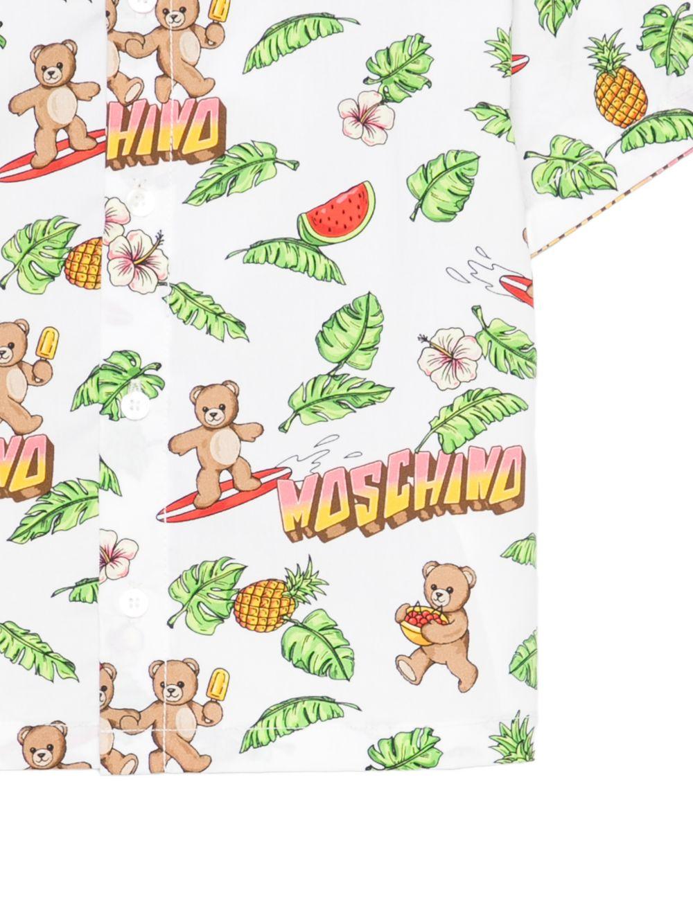 Camicia per neonato Moschino Kids bianca con stampa grafica all-over MUC01LLLB64 83657 MOSCHINO KIDS 