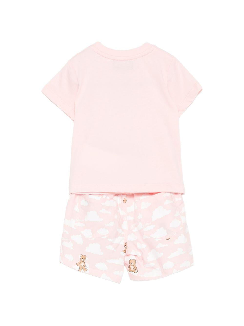 Set t-shirt e shorts per neonata Moschino Kids rosa con stampa Teddy sul davanti MUG01QLLB61 83696 MOSCHINO KIDS 