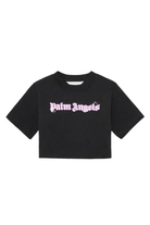 T-shirt per bambina Palm Angels Kids nera con logo sul davanti PGAA004S26JER001 110 PALM ANGELS KIDS 