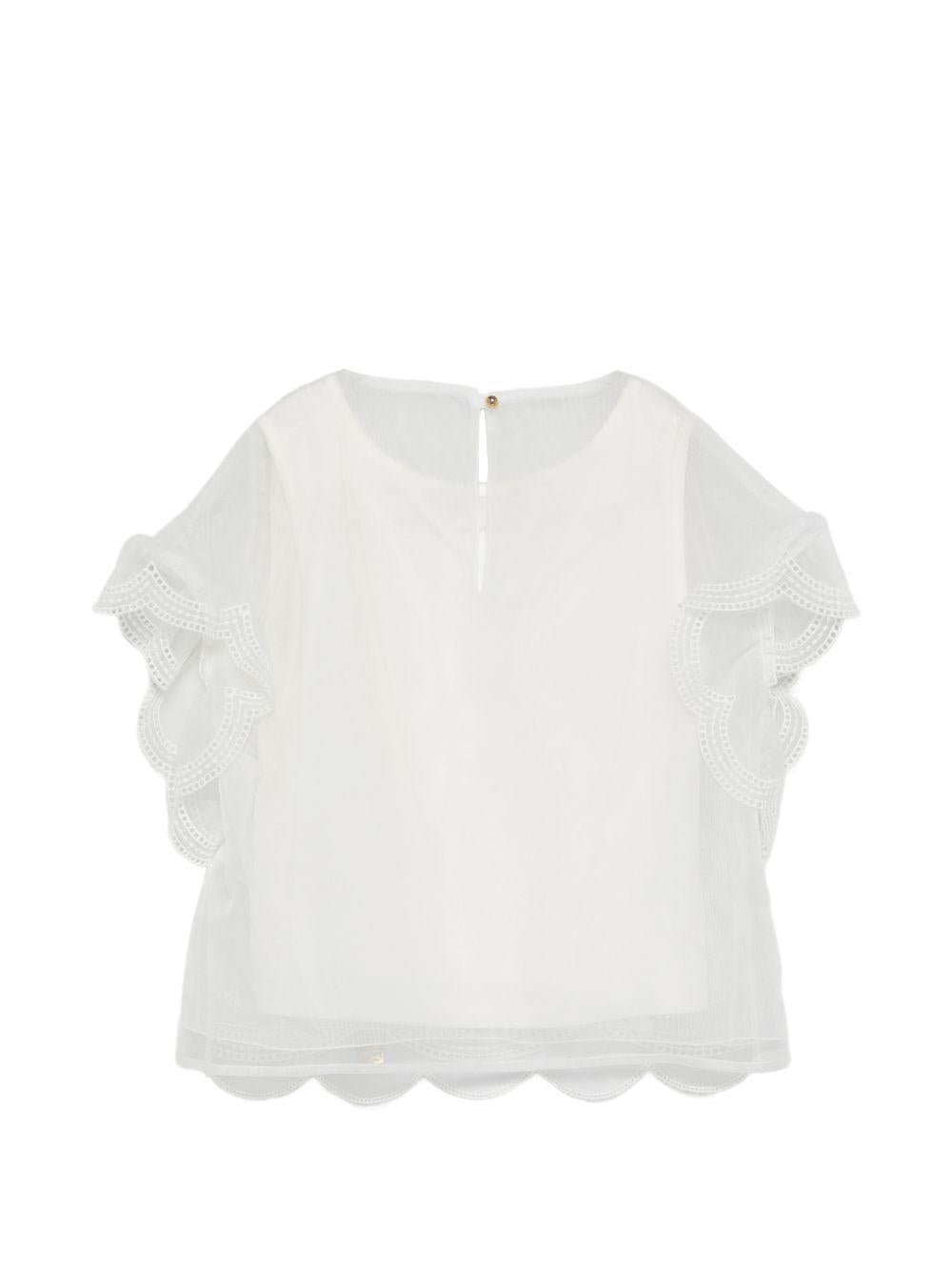 Top per bambina Elie Saab Junior bianco con dettagli ricamati EFTP028TS1110 CRM ElIE SAAB KIDS 