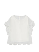 Top per bambina Elie Saab Junior bianco con dettagli ricamati EFTP028TS1110 CRM ElIE SAAB KIDS 