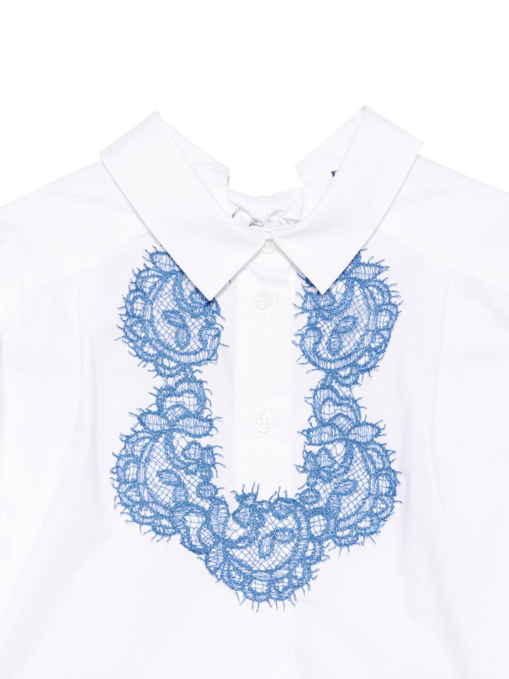 Abito per bambina Ermanno Scervino Junior bianco con dettagli in pizzo blu a fiori Z1G901 7116 9956 ERMANNO SCERVINO KIDS 