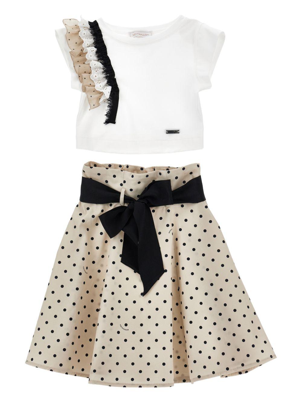 Set t-shirt e gonna per bambina Monnalisa beige con stampa a pois 11G504 7600 0350 MONNALISA KIDS 