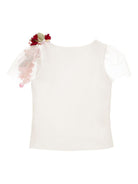T-shirt per bambina Monnalisa bianca con applicazione a fiori 71G605 7201 0001 MONNALISA KIDS 