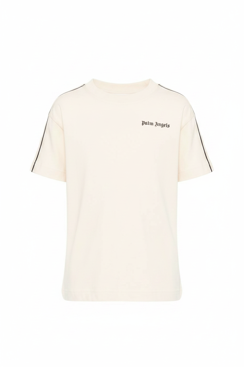 T-shirt per bambino Palm Angels Kids beige con logo sul davanti PBAA011S26JER001 092 PALM ANGELS KIDS 