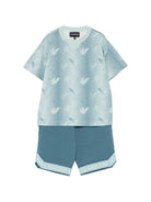 Set t-shirt e short per bambino Emporio Armani Kids blu con stampa aquila all-over EB000959 AF24286 F7156 EMPORIO ARMANI KIDS 