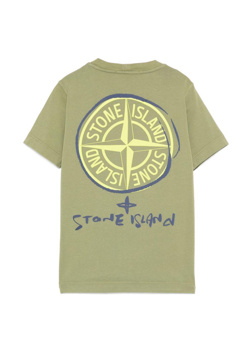 T-shirt per bambino Stone Island Junior verde con dettaglio logo L1S162100009S0377 V0058 STONE ISLAND JUNIOR 