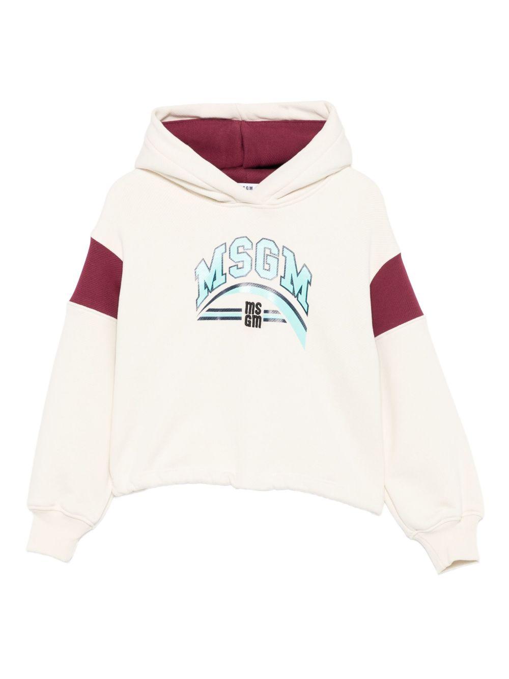Felpa per bambina MSGM Kids bianca con cappuccio color block F5MSJGHS122 013 MSGM KIDS 