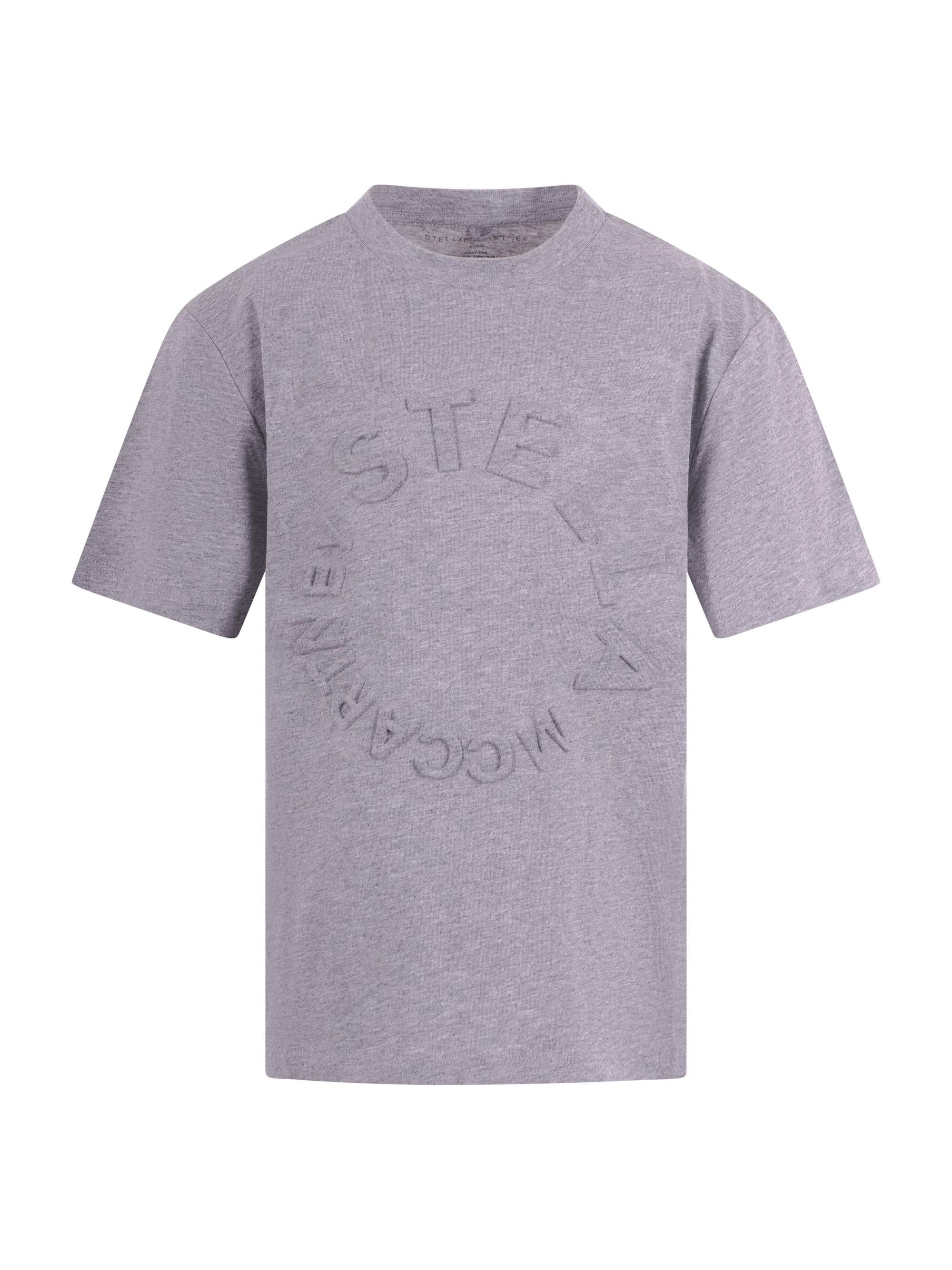 T-shirt per bambina Stella McCartney Kids grigia con logo goffrato sul davanti TV8P41 Z0434 809 STELLA McCARTNEY KIDS 