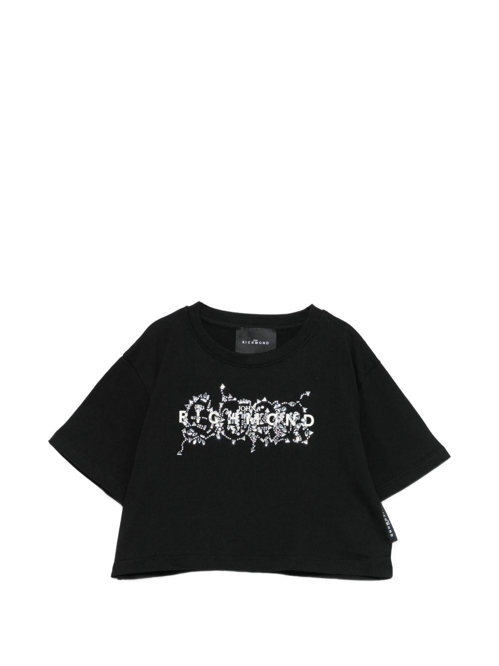 T-shirt per bambina John Richmond Junior nera modello crop RGP26203TS BLACK JOHN RICHMOND KIDS 