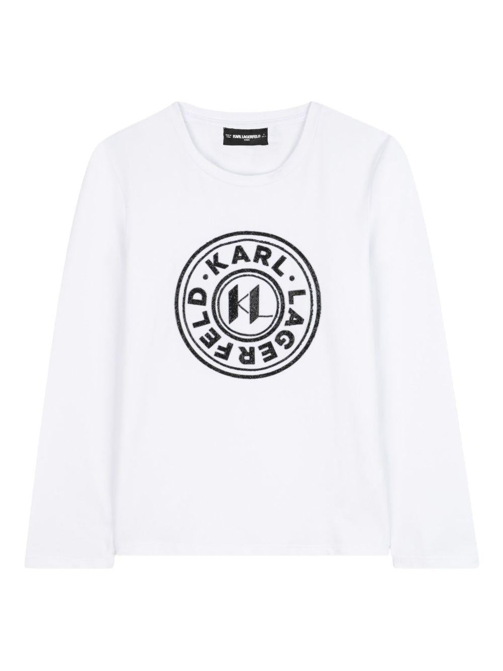 T-shirt a maniche lunghe per bambini Karl Lagerfeld Kids bianca con scollo rotondo Z30940 10P KARL LAGERFELD KIDS 