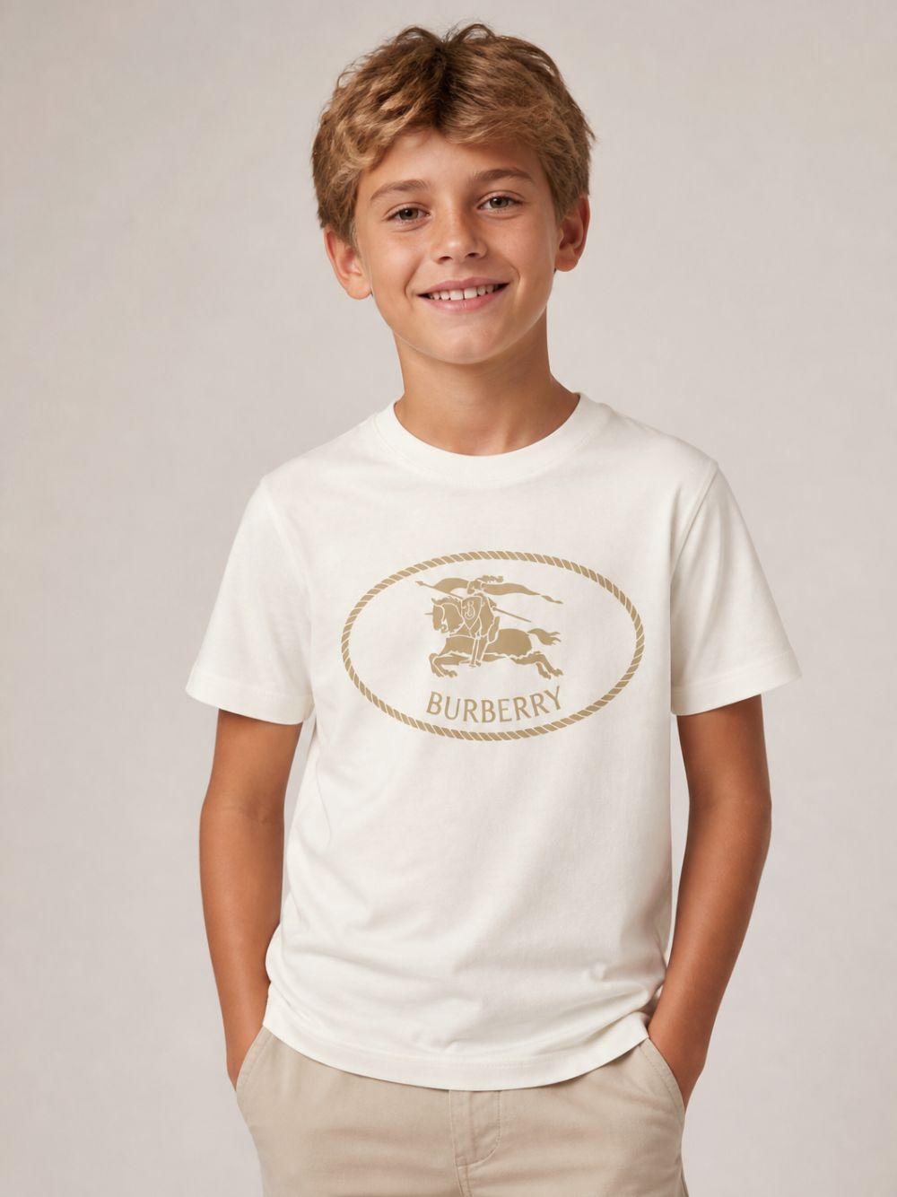 T-shirt per bambini Burberry Kids bianca con motivo Equestrian Knight 8125836 A2014 BURBERRY KIDS 