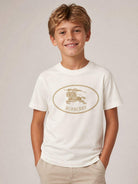 T-shirt per bambini Burberry Kids bianca con motivo Equestrian Knight 8125836 A2014 BURBERRY KIDS 