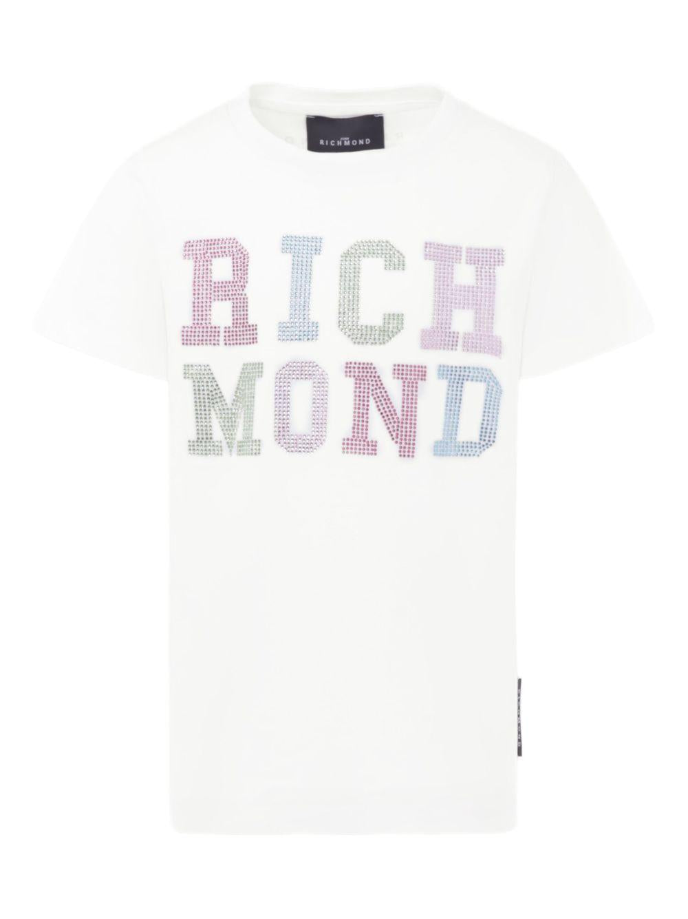 T-shirt per bambina John Richmond Junior bianco con logo e orlo dritto RGP25205TS WHITE JOHN RICHMOND JUNIOR 