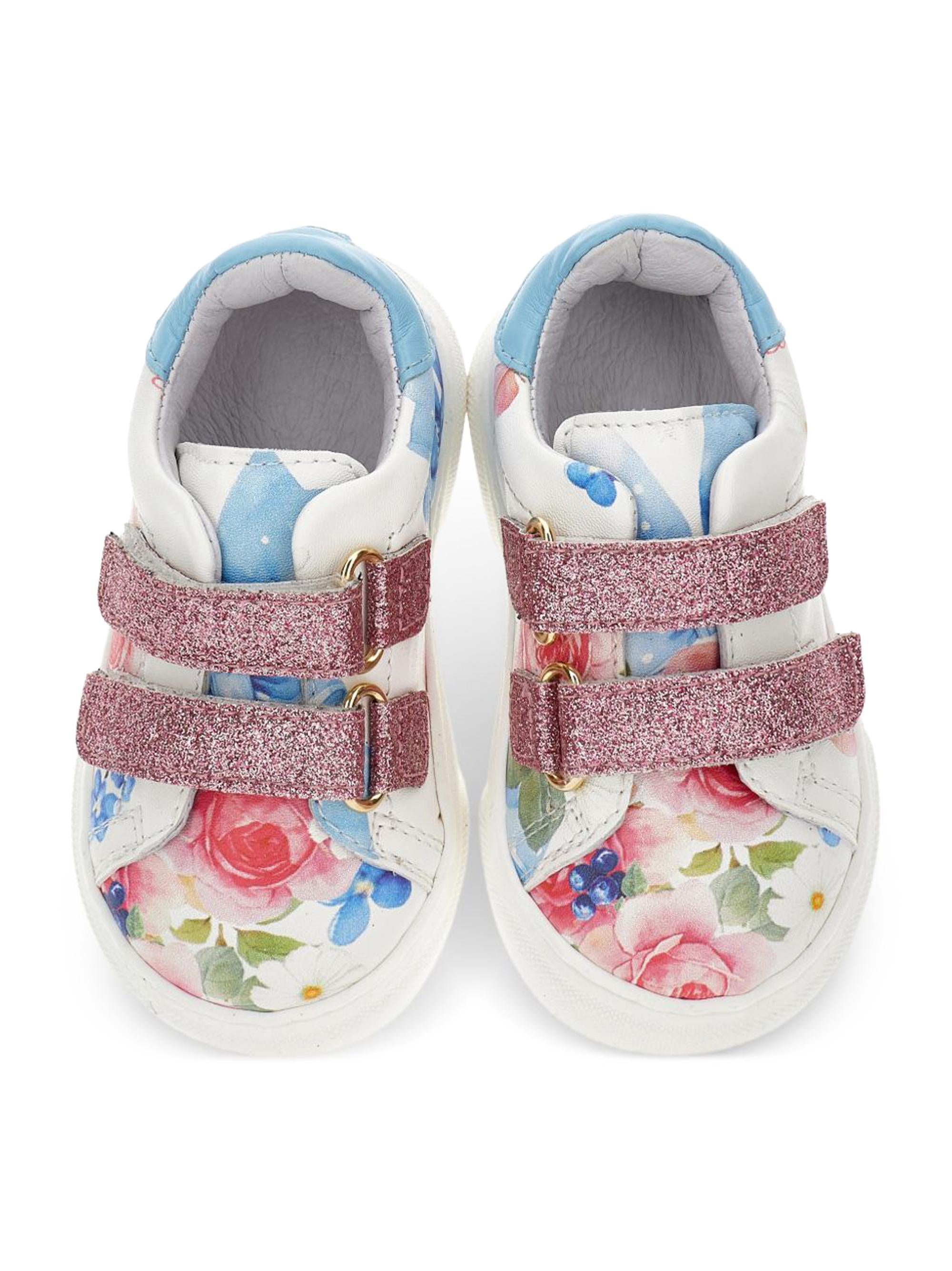 Sneakers per bambina Monnalisa bianche a fiori con glitter 83G002 7702 9990 MONNALISA KIDS 