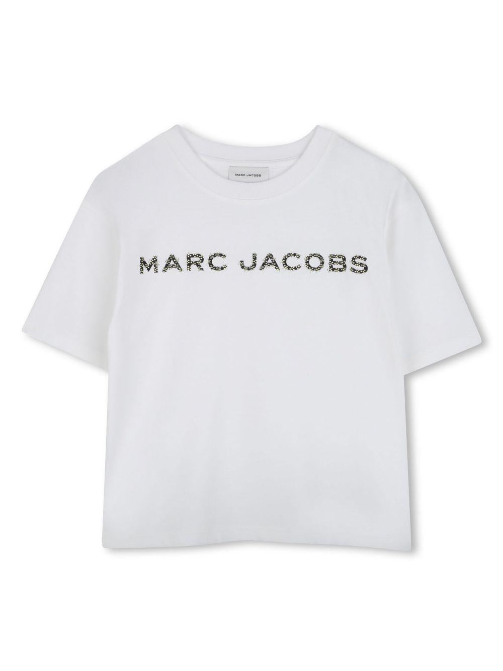 T-shirt con applicazione logo per bambina Marc Jacobs Kids bianco con trama jersey W60463 10P THE MARC JACOBS KIDS 