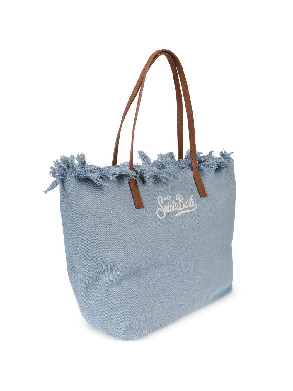 Borsa City Bag Fringe MC2 Saint Barth in denim con bordo sfrangiato CBF0001 01759L MC2 ST. BARTH KIDS 