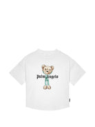 T-shirt per bambino Palm Angels Kids bianca con stampa grafica PBAA002S26JER004 002 PALM ANGELS KIDS 
