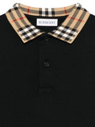 Polo per bambino Burberry Kids nera con colletto con caratteristico motivo Vintage Check 8105570 A1189 BURBERRY KIDS 