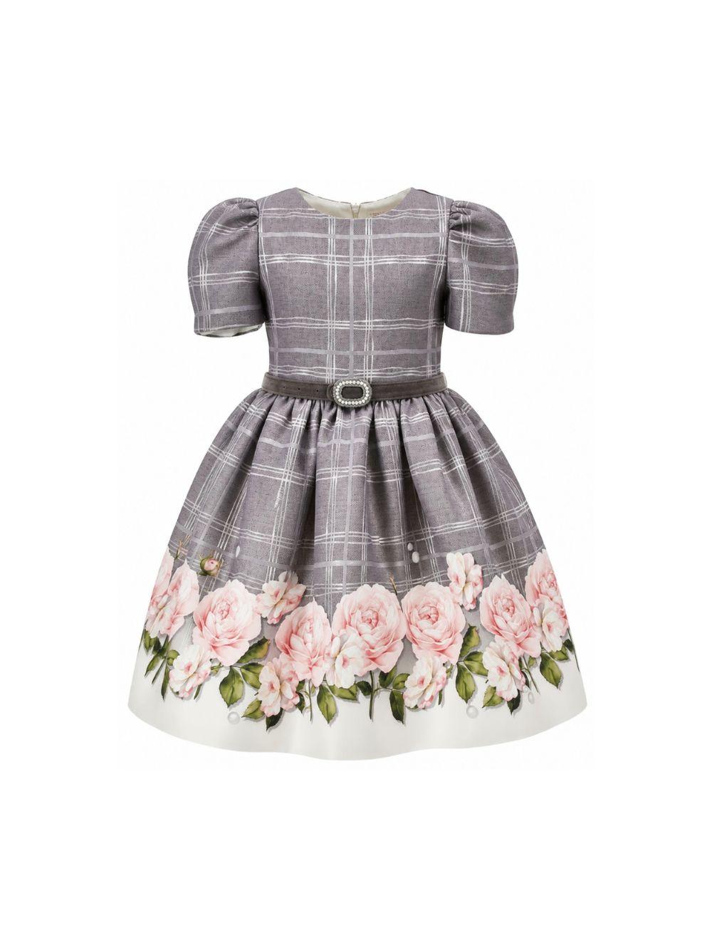 Abito per bambina Monnalisa Kids grigio con stampa grafica fiori 71H901 8662 0032 MONNALISA KIDS 