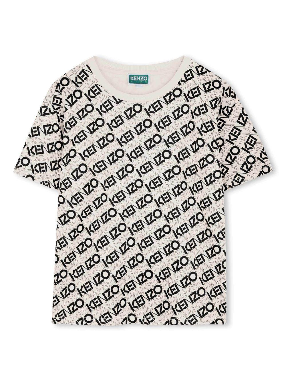 T-shirt per bambino Kenzo Kids bianco con stampa con logo all-over K61143 117 KENZO KIDS 