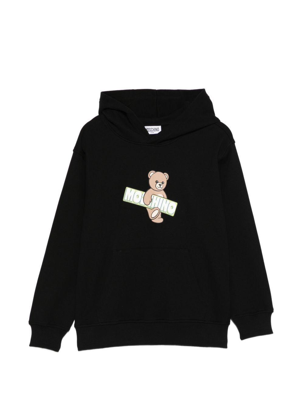 Felpa per bambino Moschino Kids nera con cappuccio HUF09KLCA90 60100 MOSCHINO KIDS 