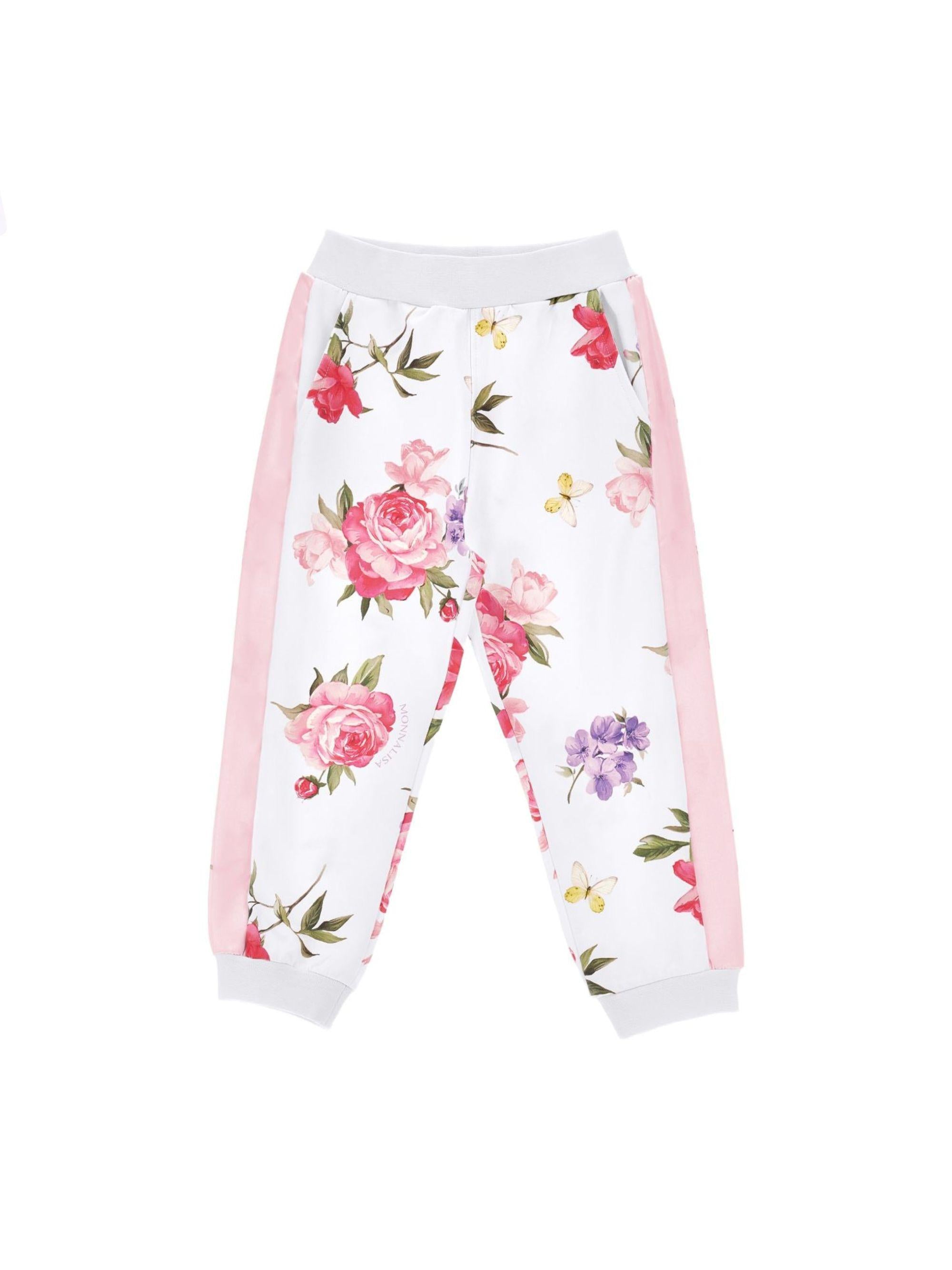 Pantaloni per bambina Monnalisa bianco con stampa a fiori 19G402 7009 9990 MONNALISA KIDS 