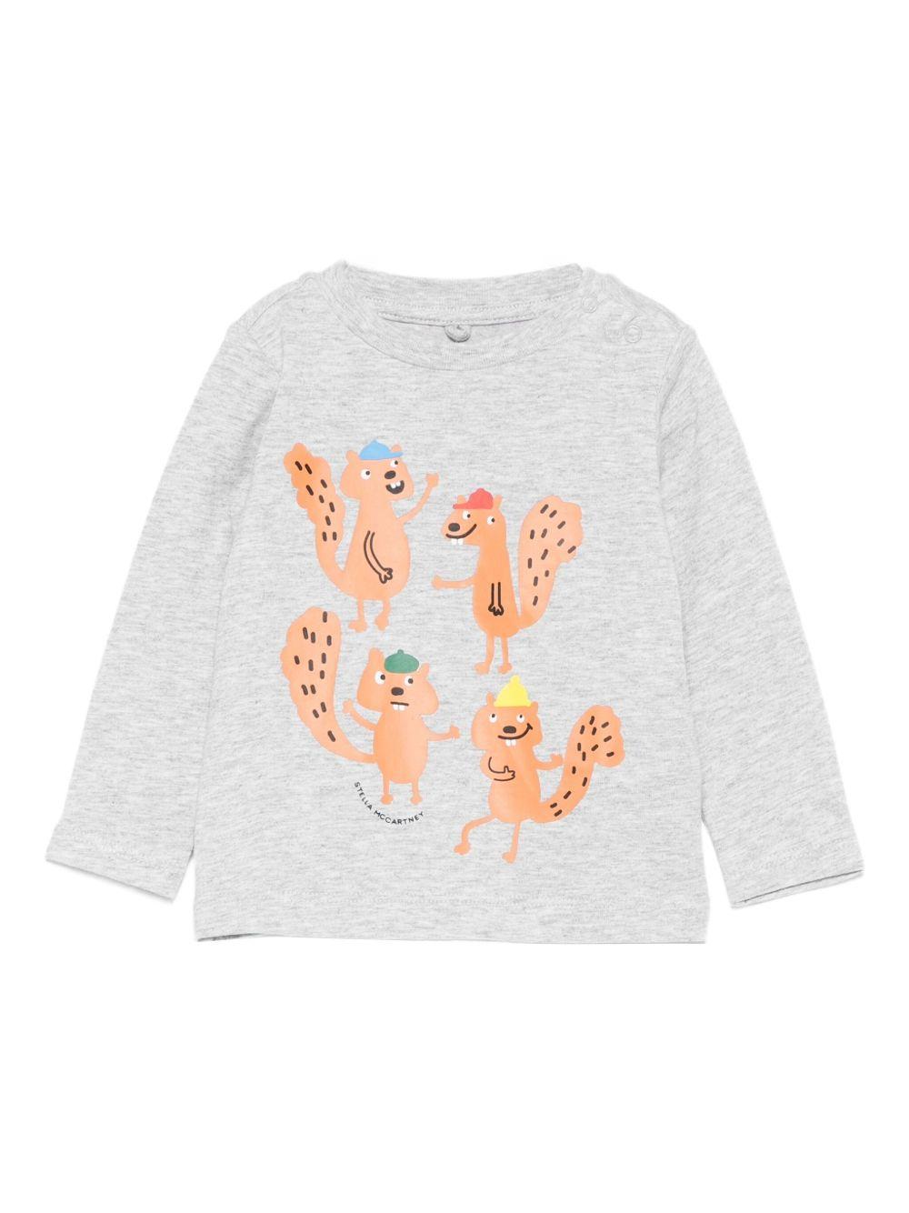 T-shirt per neonato Stella McCartney Kids grigio a maniche lunghe con stampa TX8580 Z0434 807 STELLA McCARTNEY KIDS 
