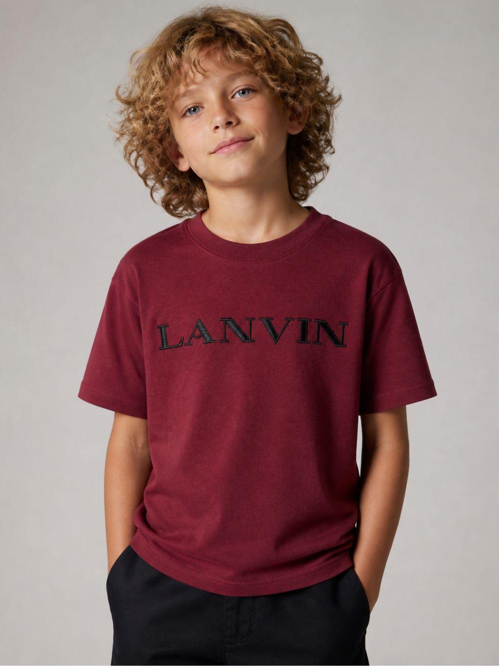 T-shirt per bambino Lanvin Kids bordeaux con logo sul davanti N30426 955 LANVIN KIDS 