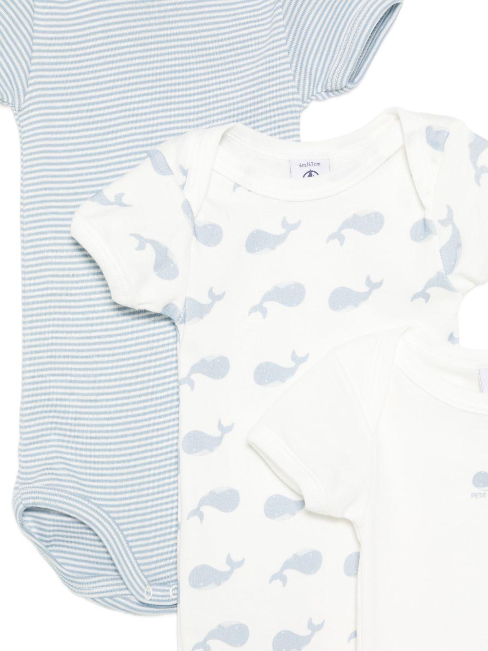 Set di tre body per neonato Petit Bateau azzurro e bianco con motivo balene A0H2F 00 PETIT BATEAU KIDS 