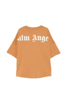 T-shirt per bambino Palm Angels Kids marrone con stampa logo sul girocollo F6PAJBTH012 1531 PALM ANGELS KIDS 