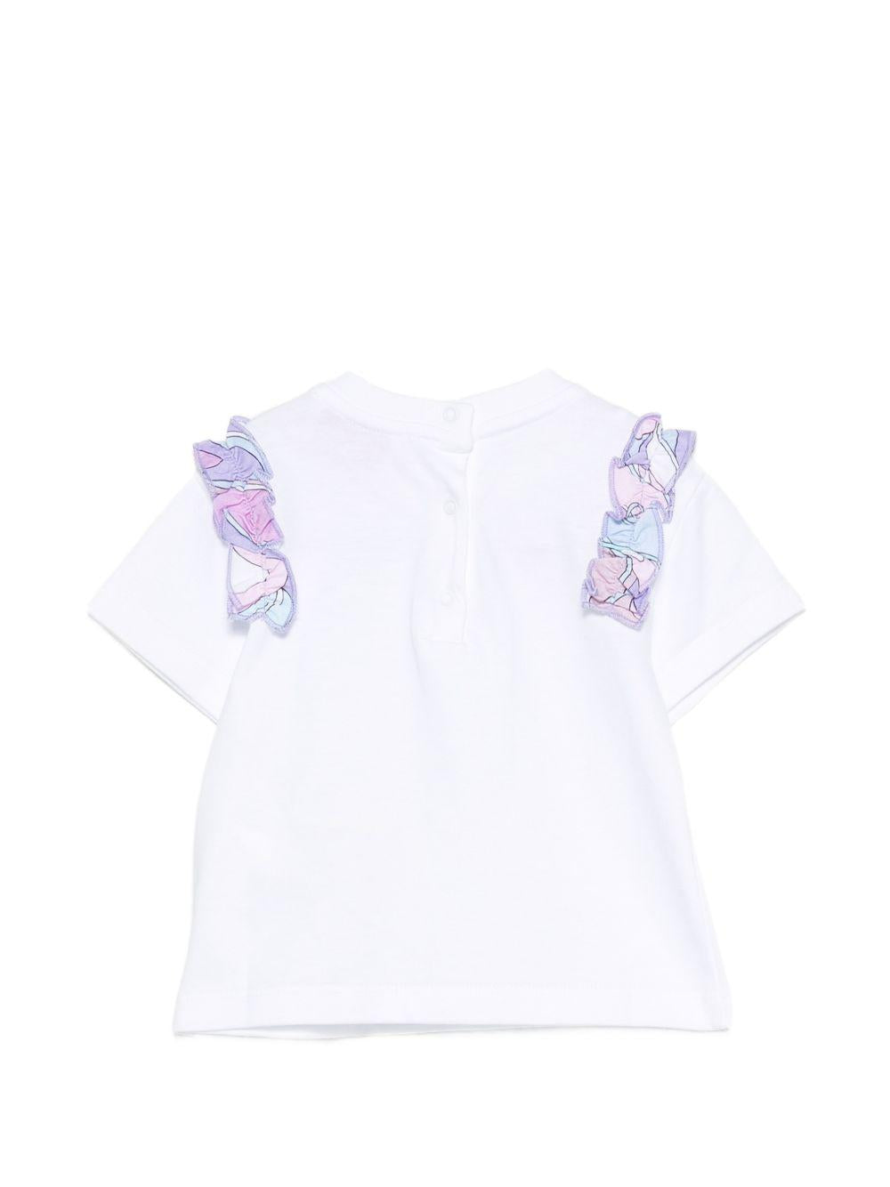 T-shirt per neonata Emilio Pucci Junior bianca con dettaglio ruches PZ8031 Z3672 100 EMILIO PUCCI KIDS 