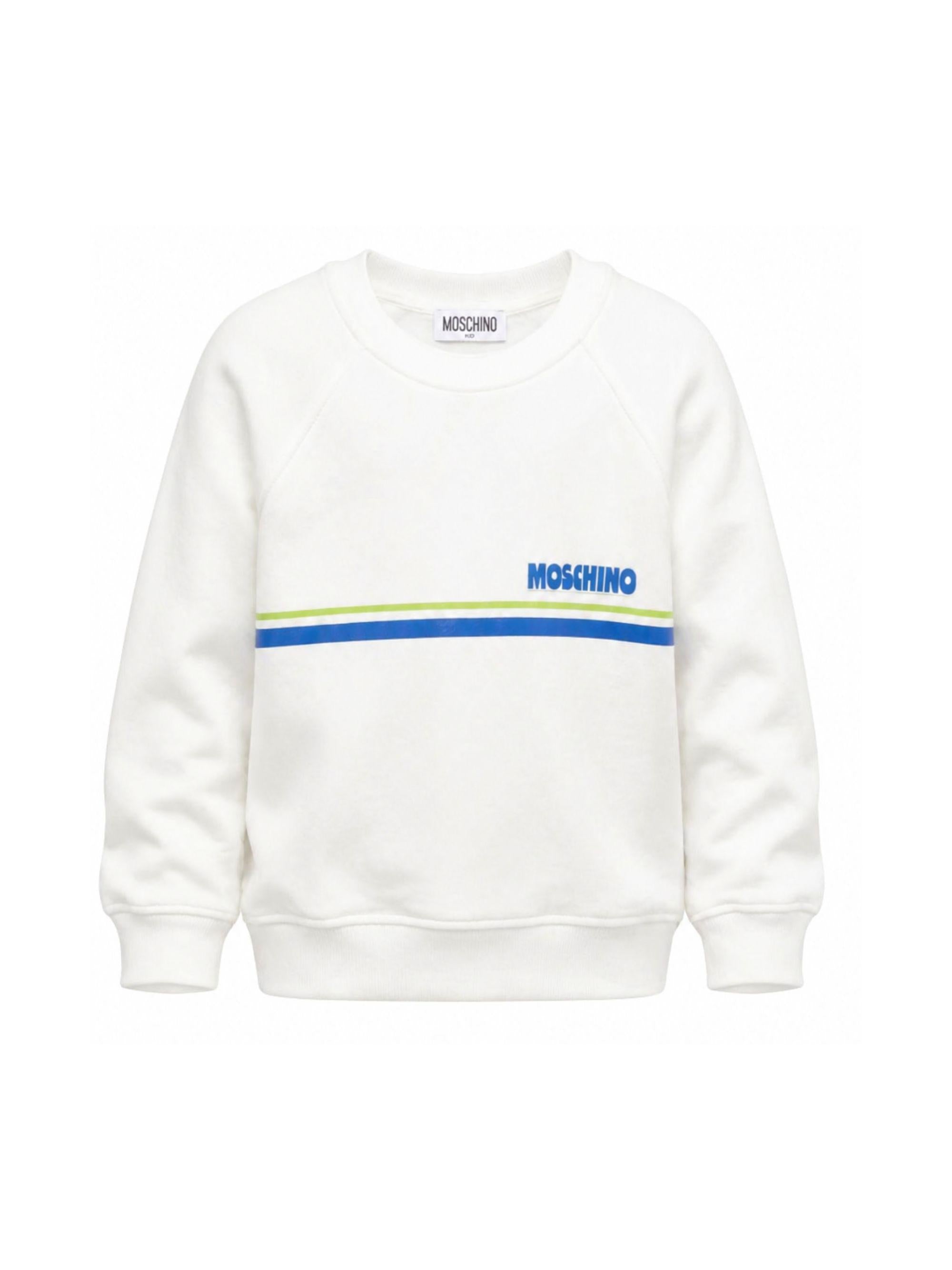 Felpa per bambino Moschino Kids bianca con dettaglio logo HUF09MLCA88 10063 MOSCHINO KIDS 