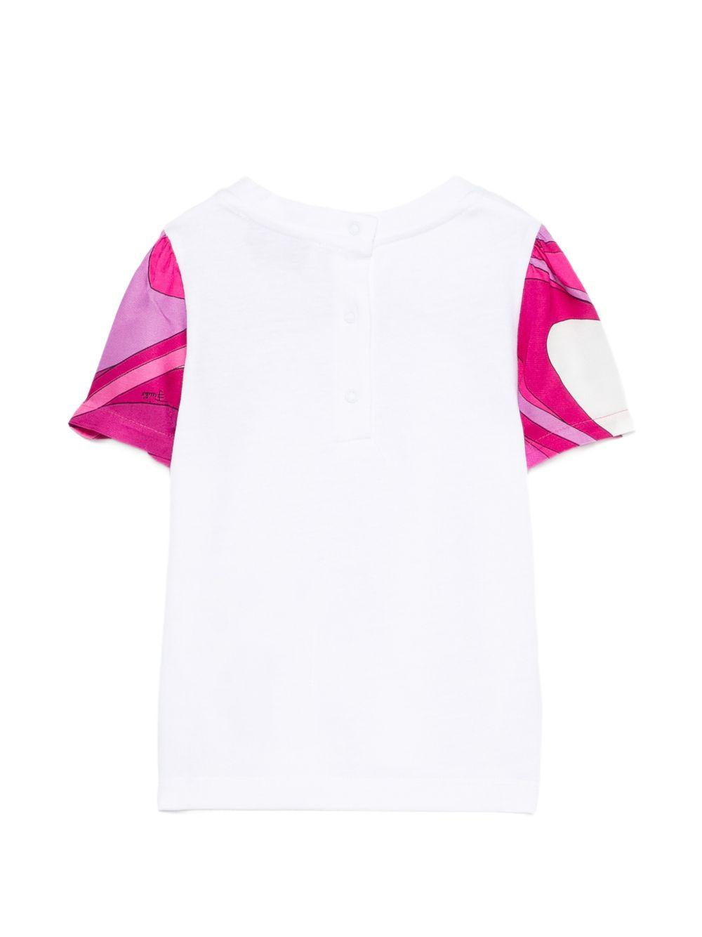 T-shirt per neonata Emilio Pucci Junior bianca con maniche a contrasto PY8071 Z3672 100FU EMILIO PUCCI KIDS 