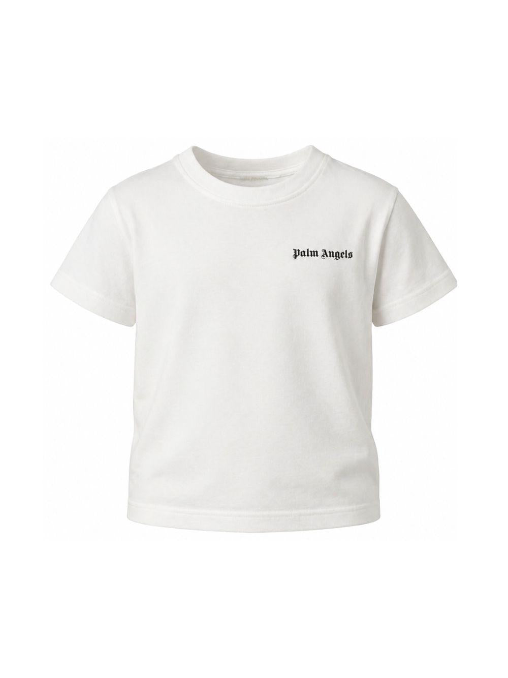 T-shirt per bambino Palm Angels Kids bianca con logo sul davanti PBAA003S26JER002 002 PALM ANGELS KIDS 