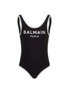 Costume per bambina Balmain Kids nero con stampa logo sul davanti BXCA0D Z0005 930BC BALMAIN KIDS 