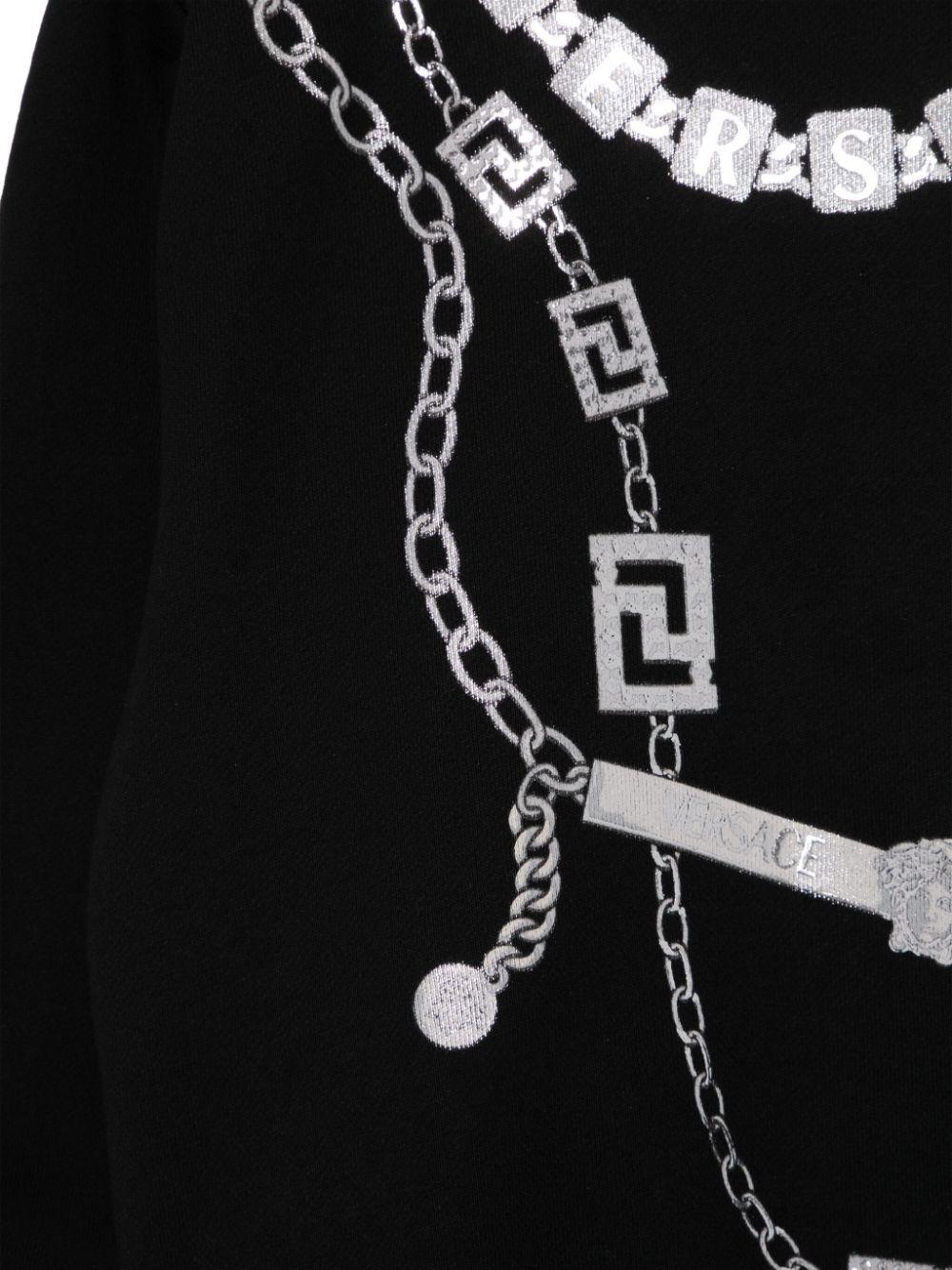Felpa per bambina Versace Kids nero con stampa collana loghi 10183341A13006 2B900 VERSACE KIDS 