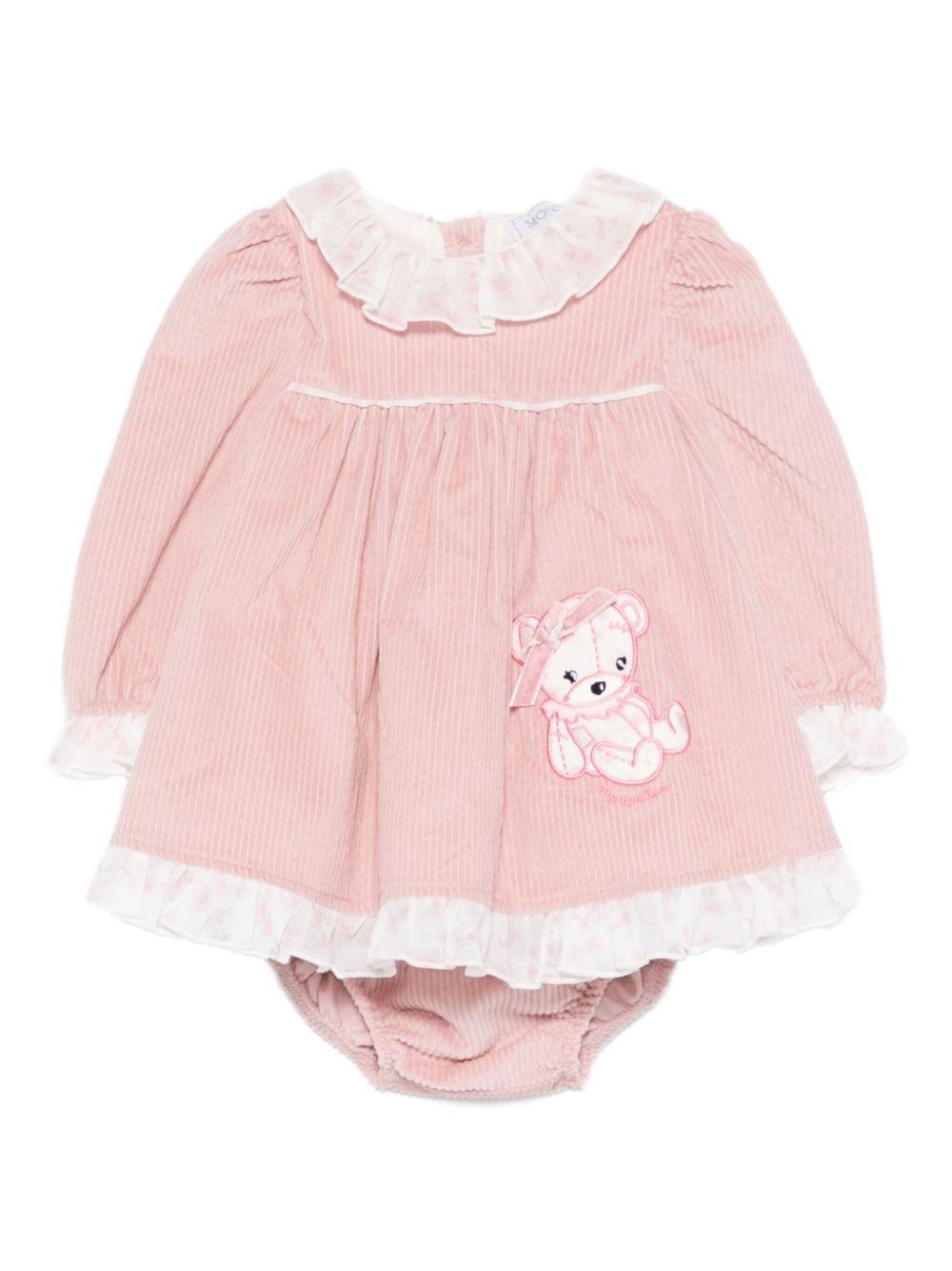 Abito per neonata Monnalisa rosa con colletto arricciato 35F513 6009 0091 MONNALISA 
