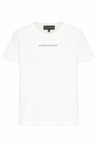 T-shirt per bambino Emporio Armani Kids bianca con logo sul davanti EB000421 AF15013 M0135 EMPORIO ARMANI KIDS 