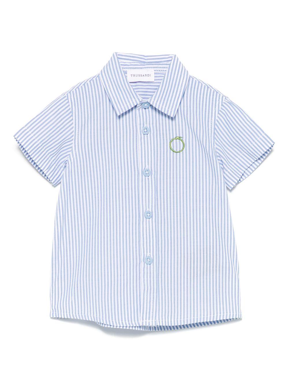 Camicia per neonato Trussardi Junior azzurro a righe con colletto classico e fibbia frontale TIP25038CA DUST BLUE TRUSSARDI JUNIOR 
