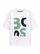 T-shirt per bambino Boss Kidswear bianco con stampa grafica sul davanti J52990 10P BOSS KIDS 